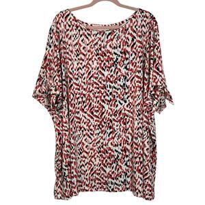 Susan Graver Short Sleeve White Pink Black Casual Stretchy Blouse Top Size 5X